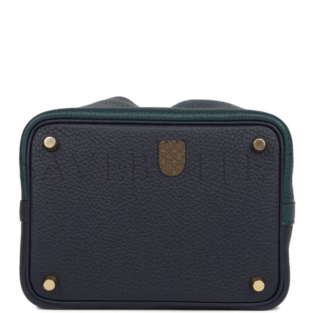 HERMES PICOTIN LOCK 18 CASAQUE VERT CYPRESS, BLEU NUIT AND BLACK CLEMENCE GOLD HARDWARE(18*13*18cm)