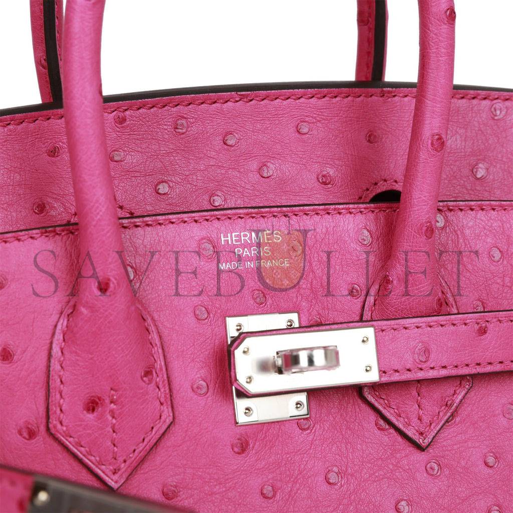 HERMES BIRKIN SELLIER 25 ROSE POURPRE OSTRICH PALLADIUM HARDWARE HANDMADE (25cm)