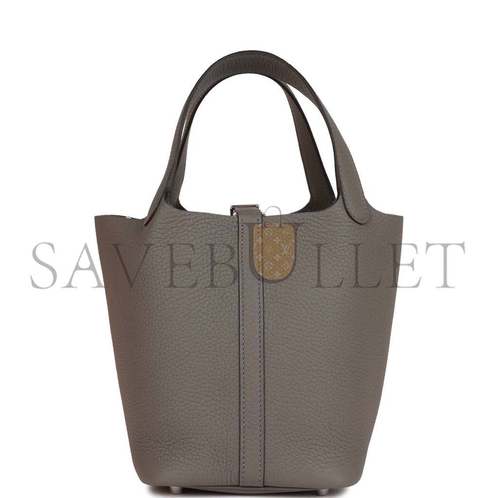 HERMES PICOTIN LOCK 18 GRIS MEYER CLEMENCE PALLADIUM HARDWARE (18*13*18cm)