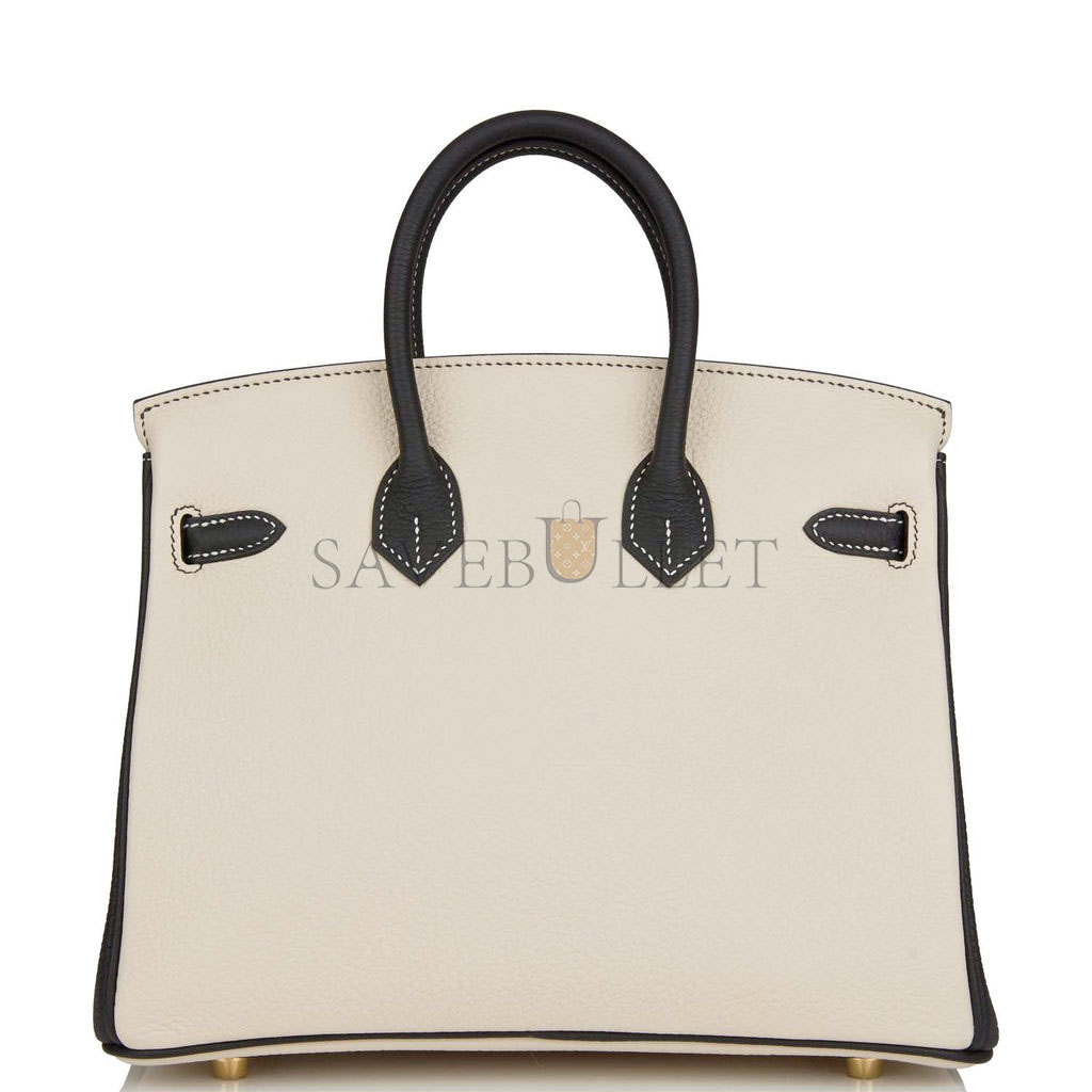 HERMES SPECIAL ORDER (HSS) BIRKIN 25 CRAIE AND BLACK TOGO BRUSHED GOLD HARDWARE HANDMADE (25cm)