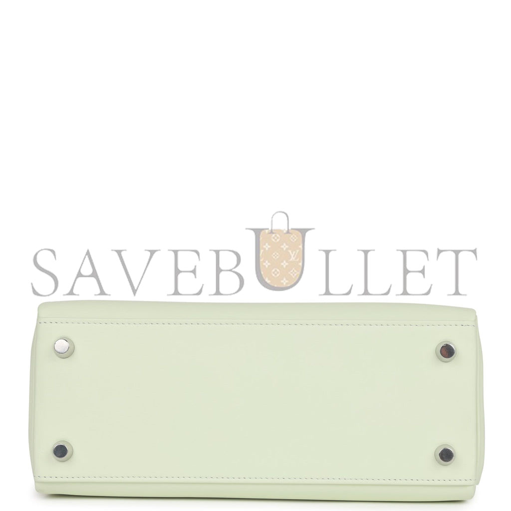 HERMES KELLY RETOURNE 25 VERT FIZZ SWIFT PALLADIUM HARDWARE HANDMADE (25*17*7cm)